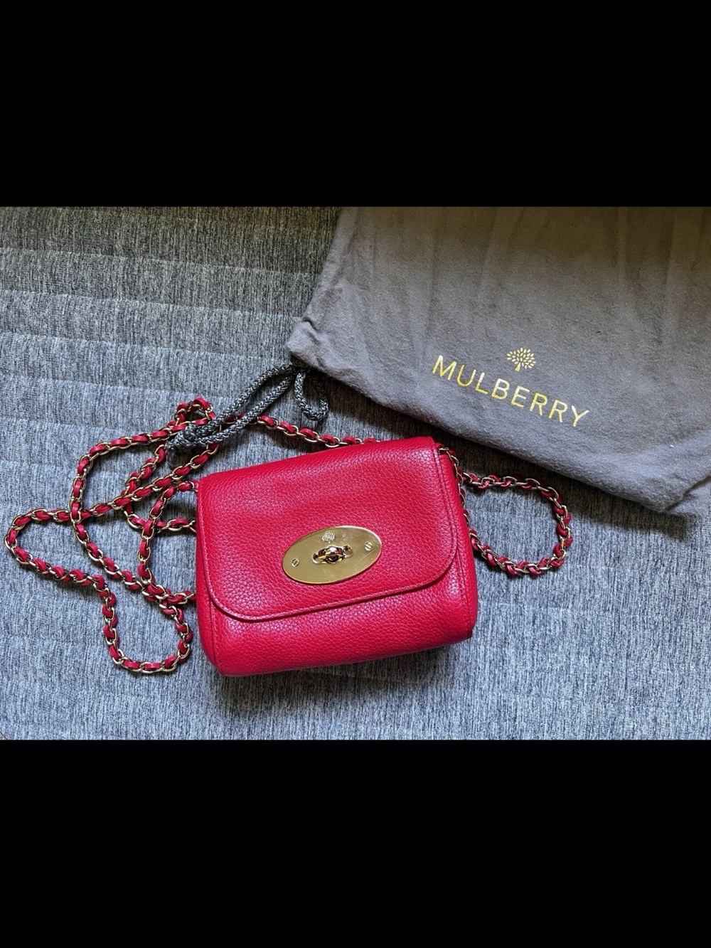Mulberry Red Pebbled Leather Chain Crossbody with Gold Turn-Lock